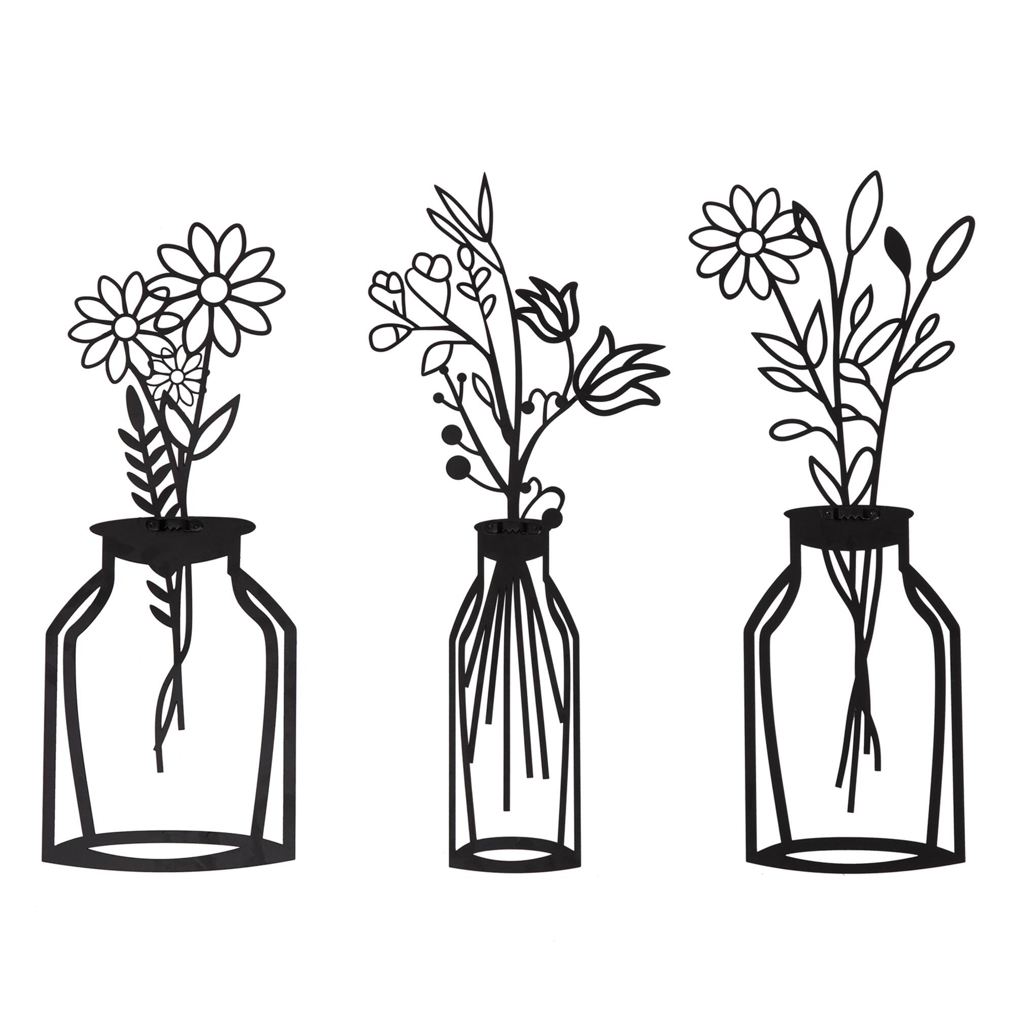 Habitat Decor 28" Wazon Black Botanical Vases Metal Wall Art Set